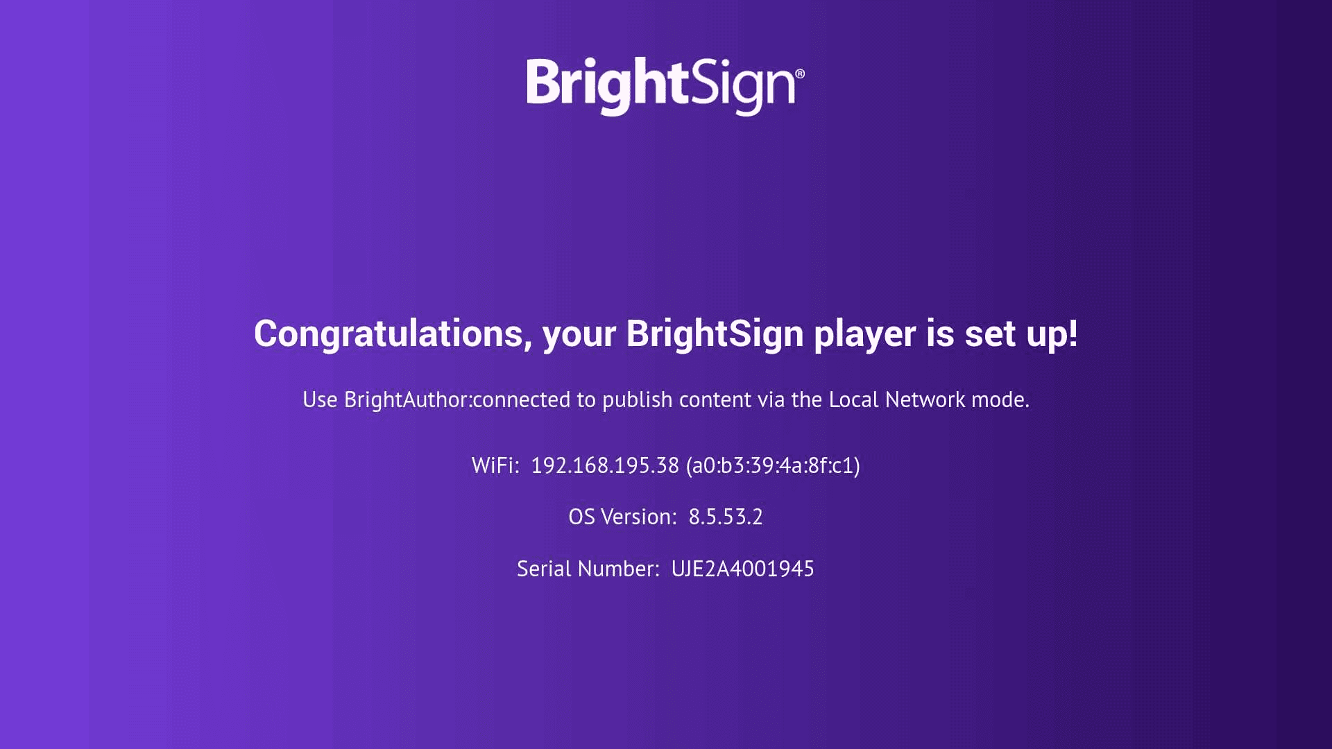 Confirm BrightSign Wi-Fi connection