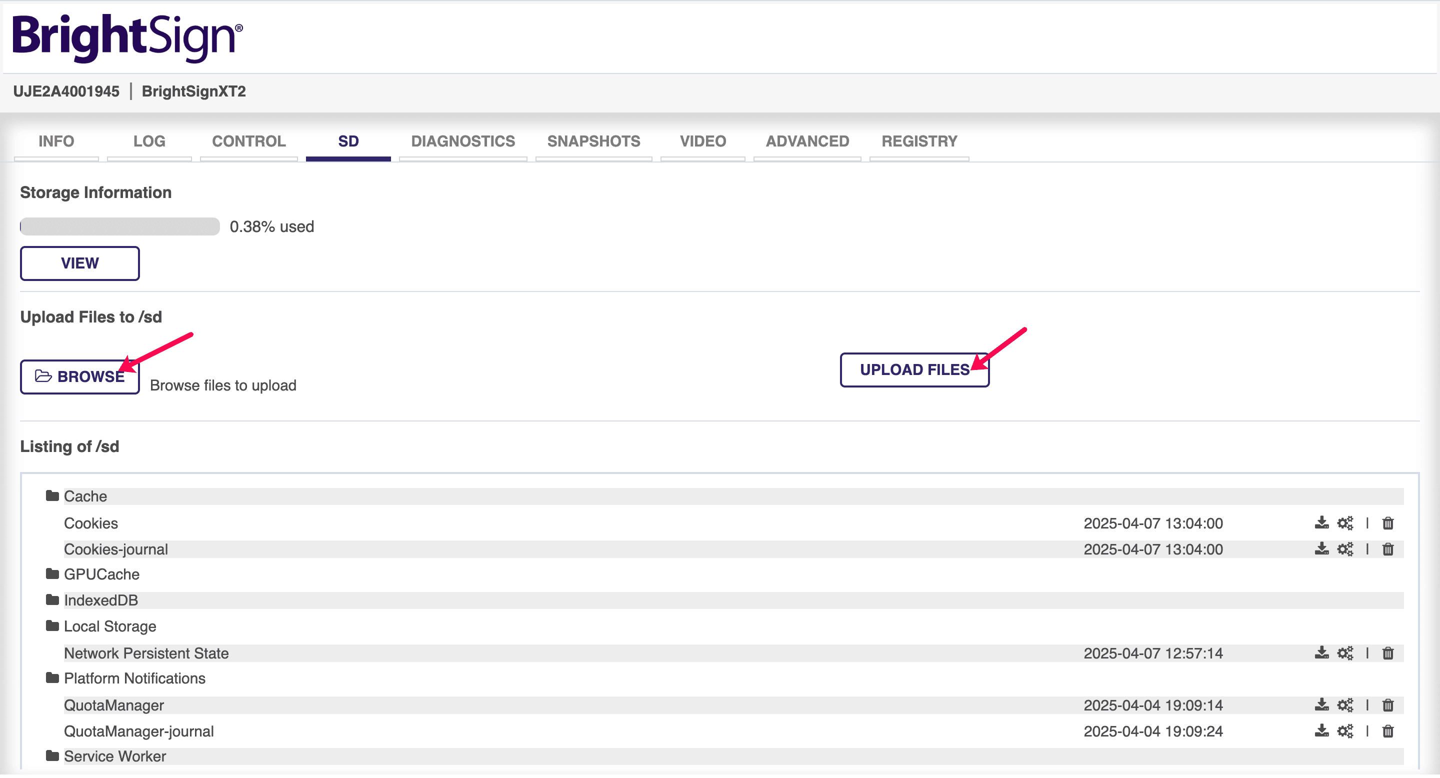 Upload autorun file to BrightSign SD card