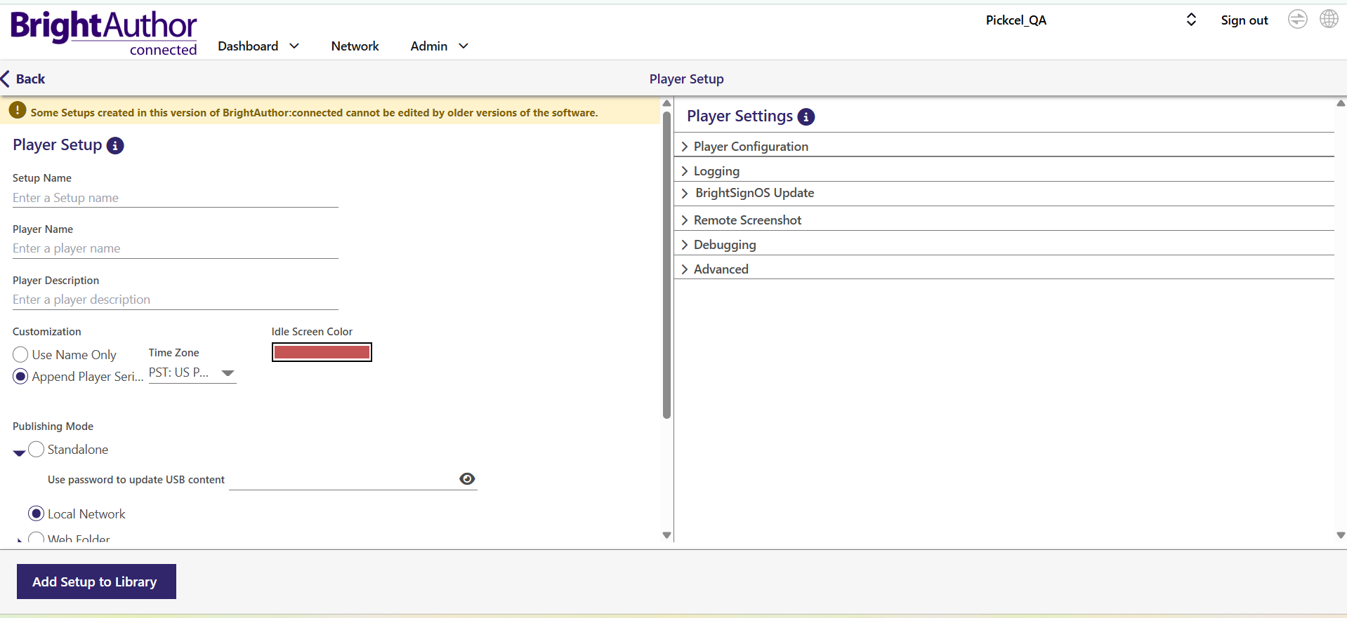 Enter BrightSign player details
