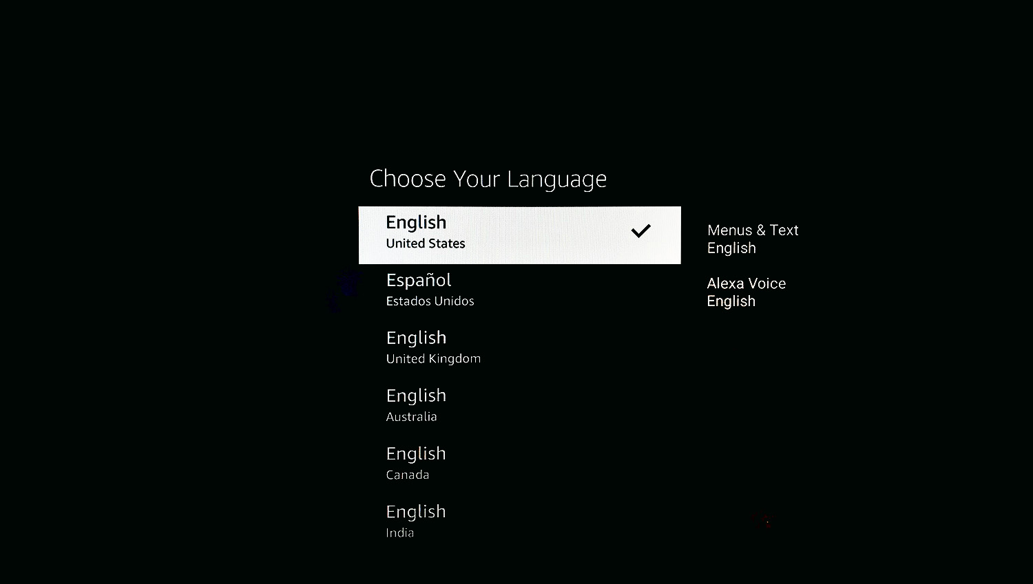 Select Language screen
