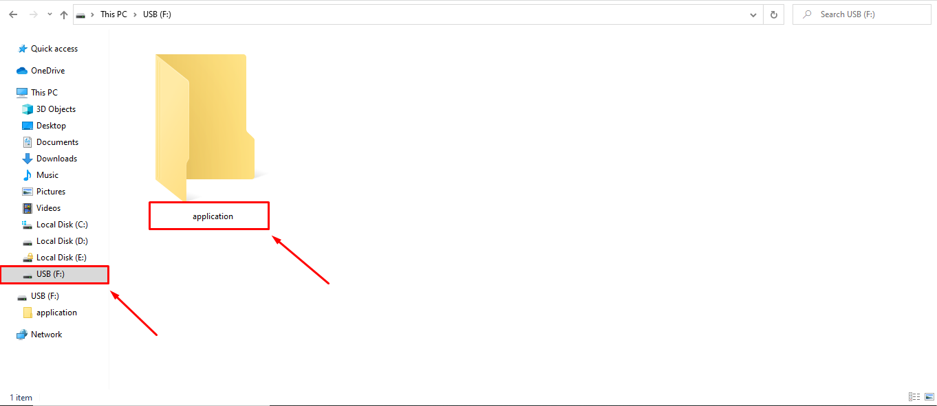 Create application folder on USB drive