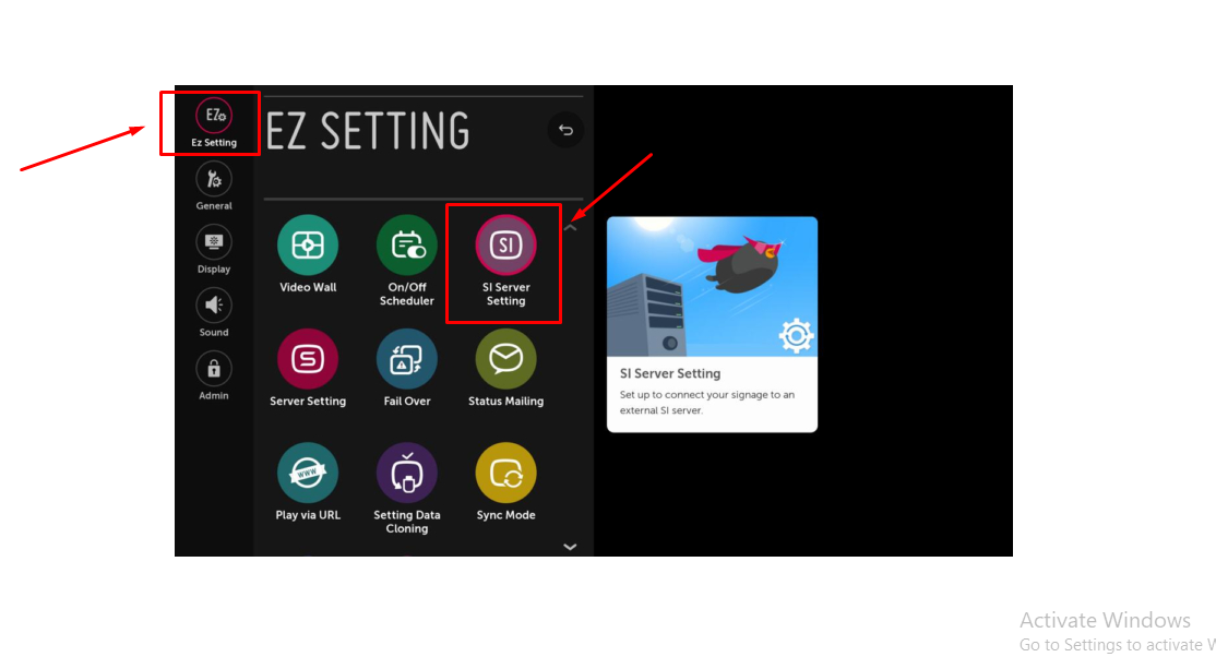 Select SI Server Setting under EZ Setting