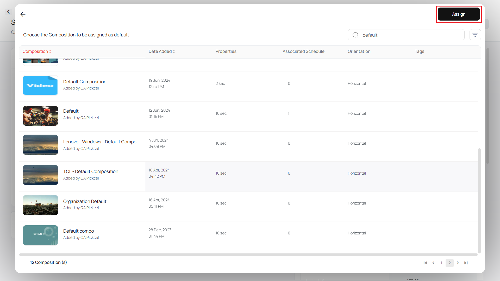 Select and assign composition