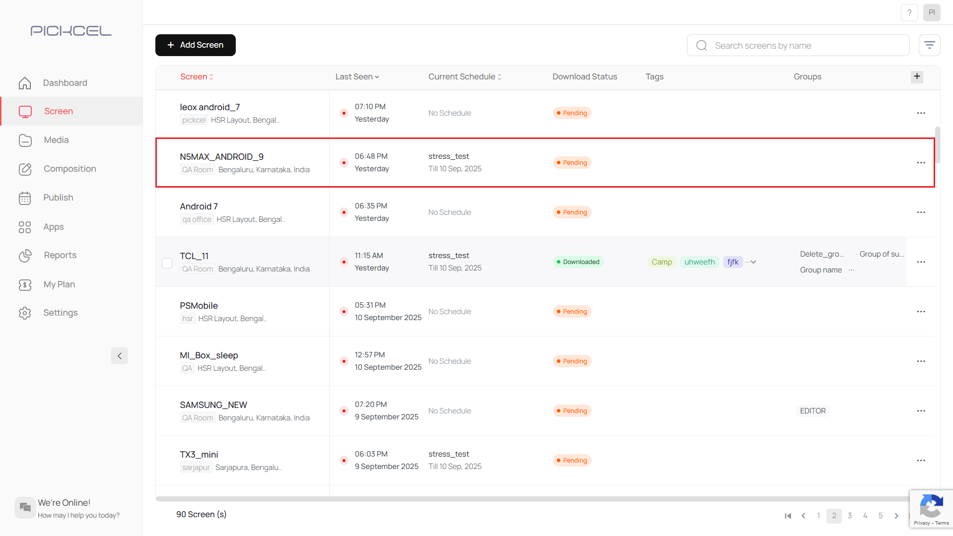 Select screen from screen module