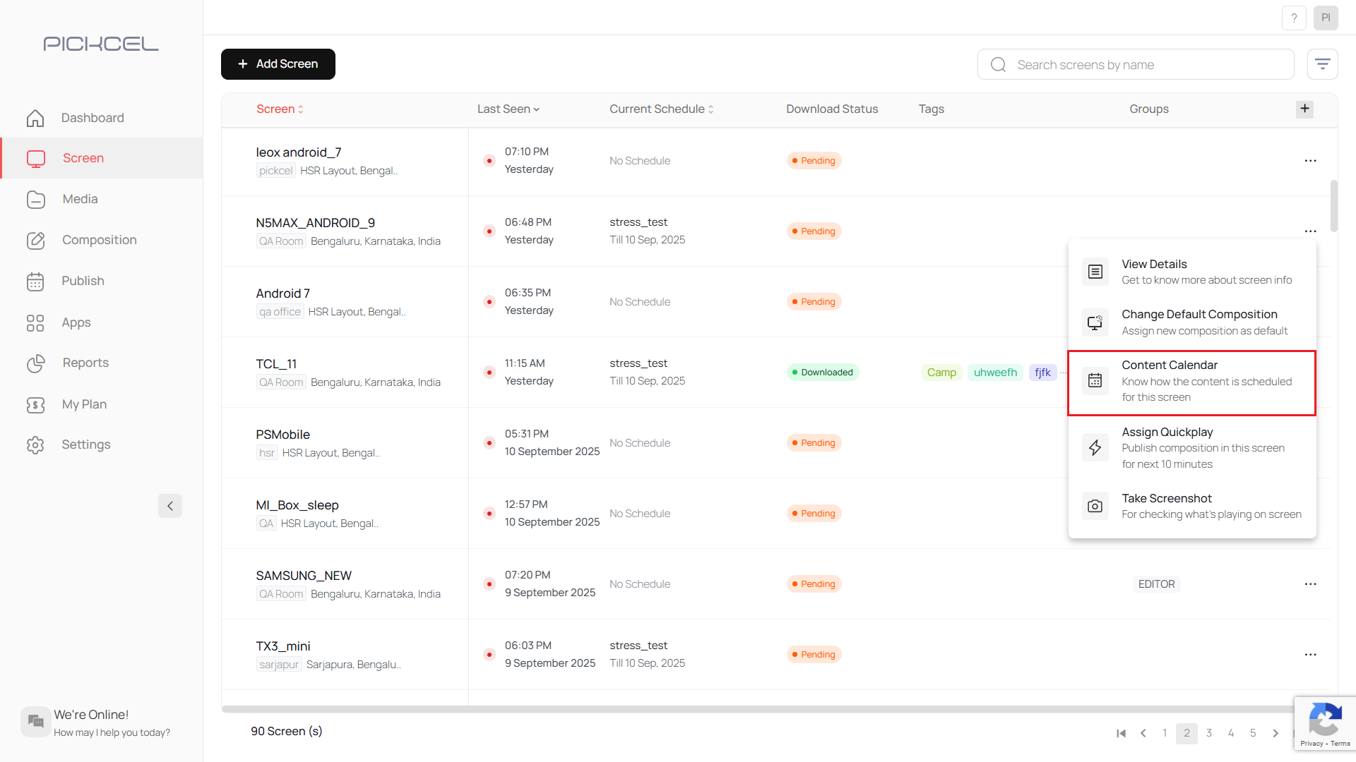 Click Contents Calendar