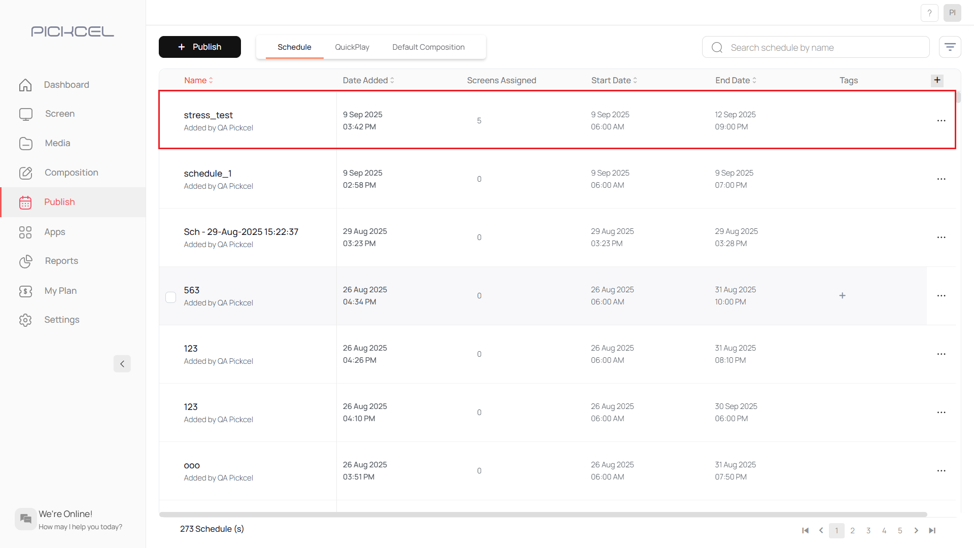 View updated schedule details