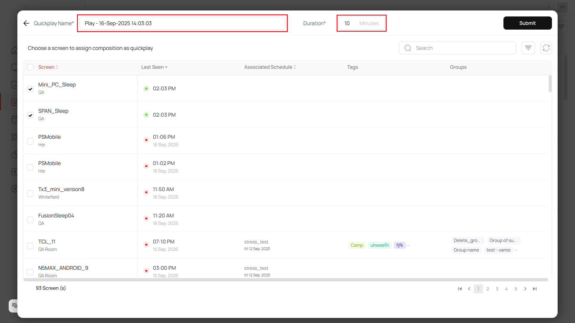 Enter name and duration