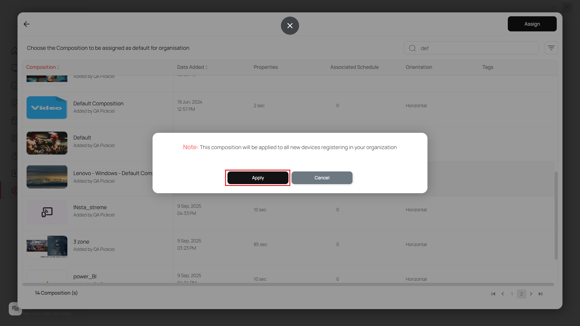 Click Apply to confirm