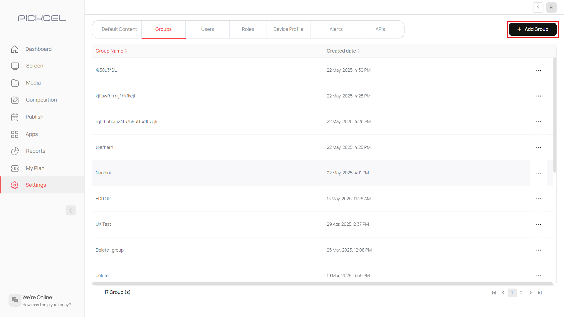 Click + Add Group in Settings