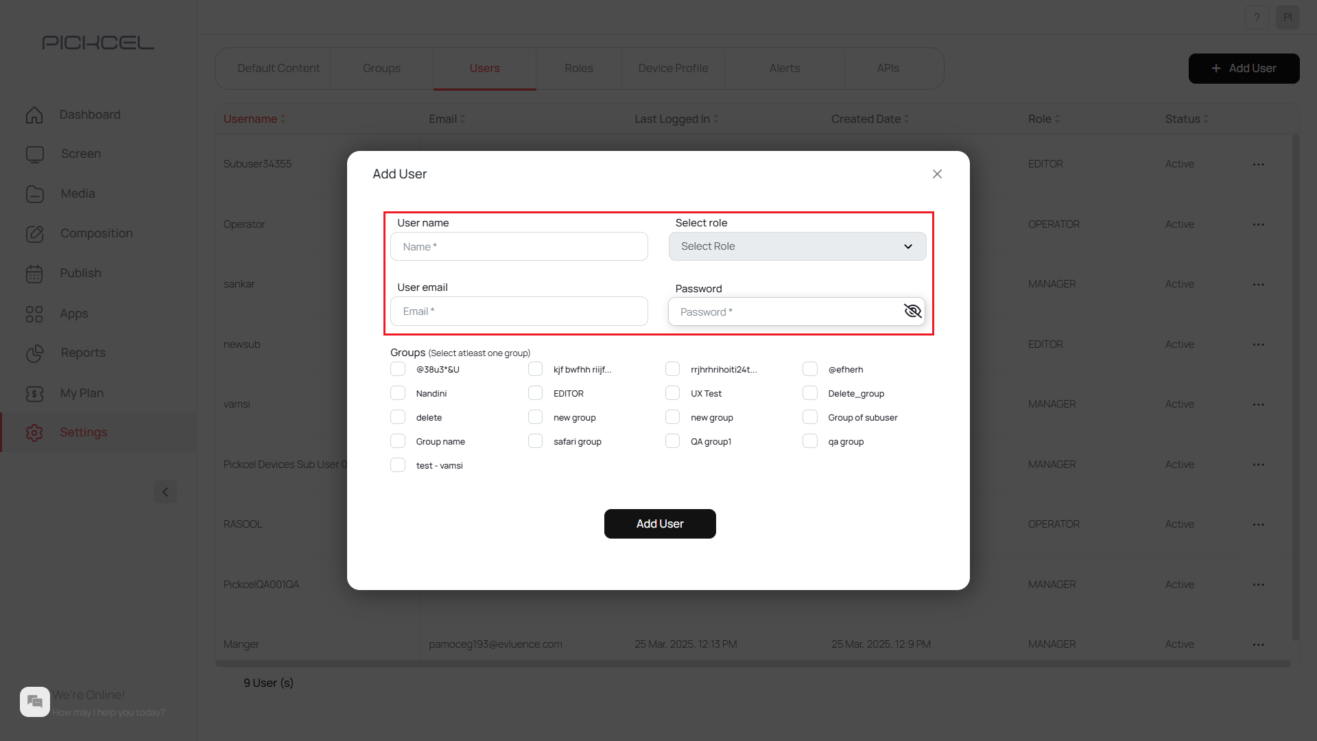 Enter user details and select role