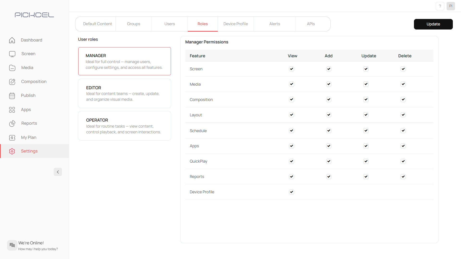 Click Role tab in Settings