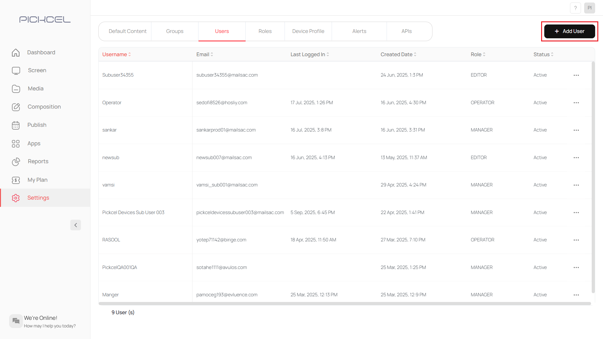Click + Add User button