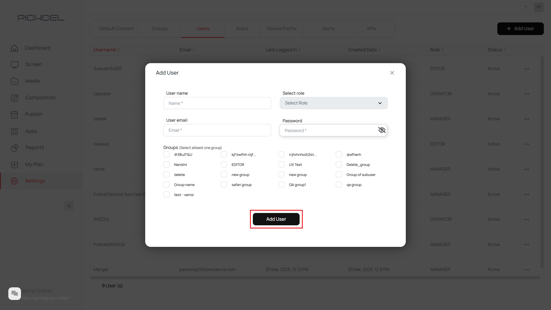 Click Add User to confirm
