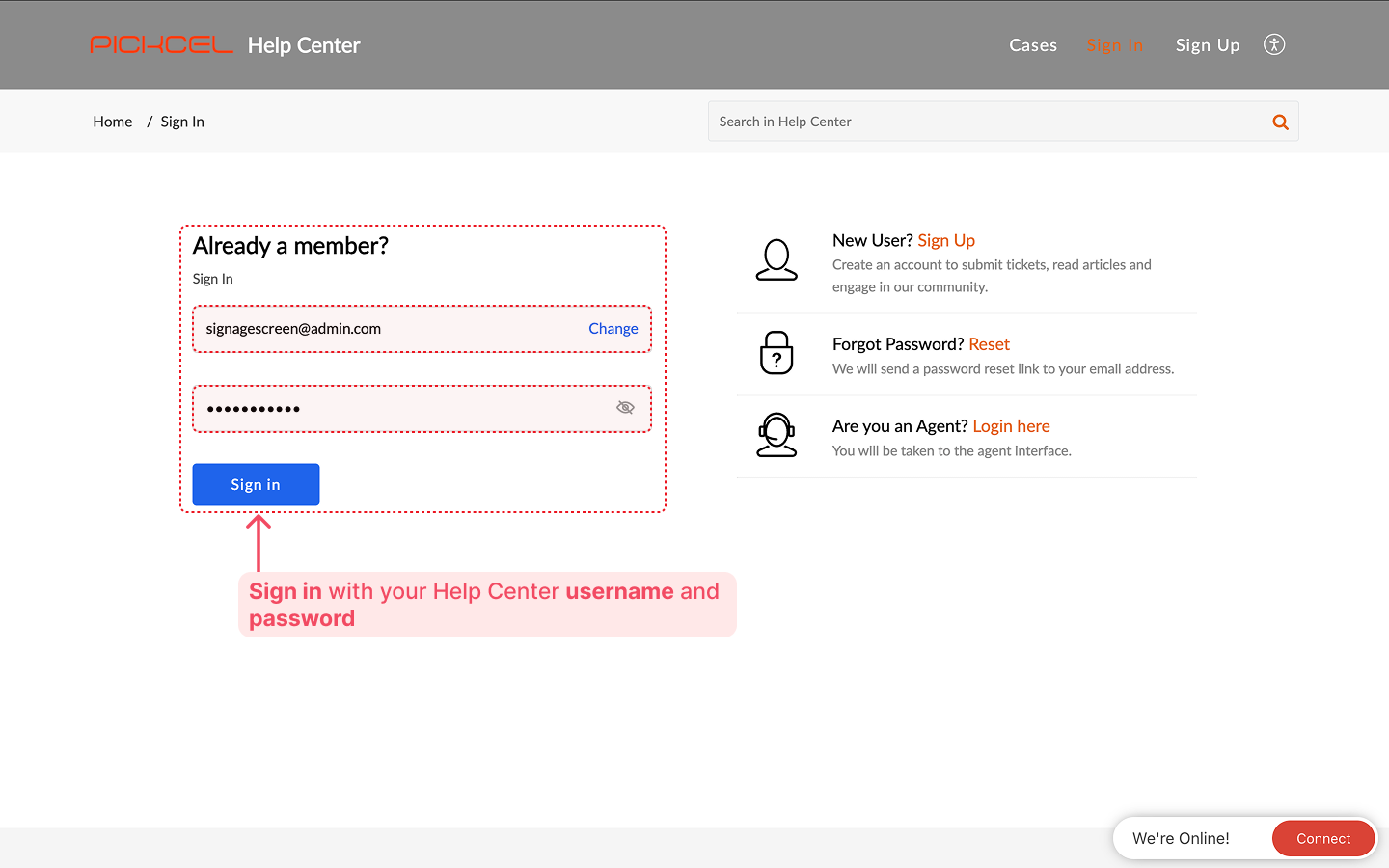 Submit a ticket form